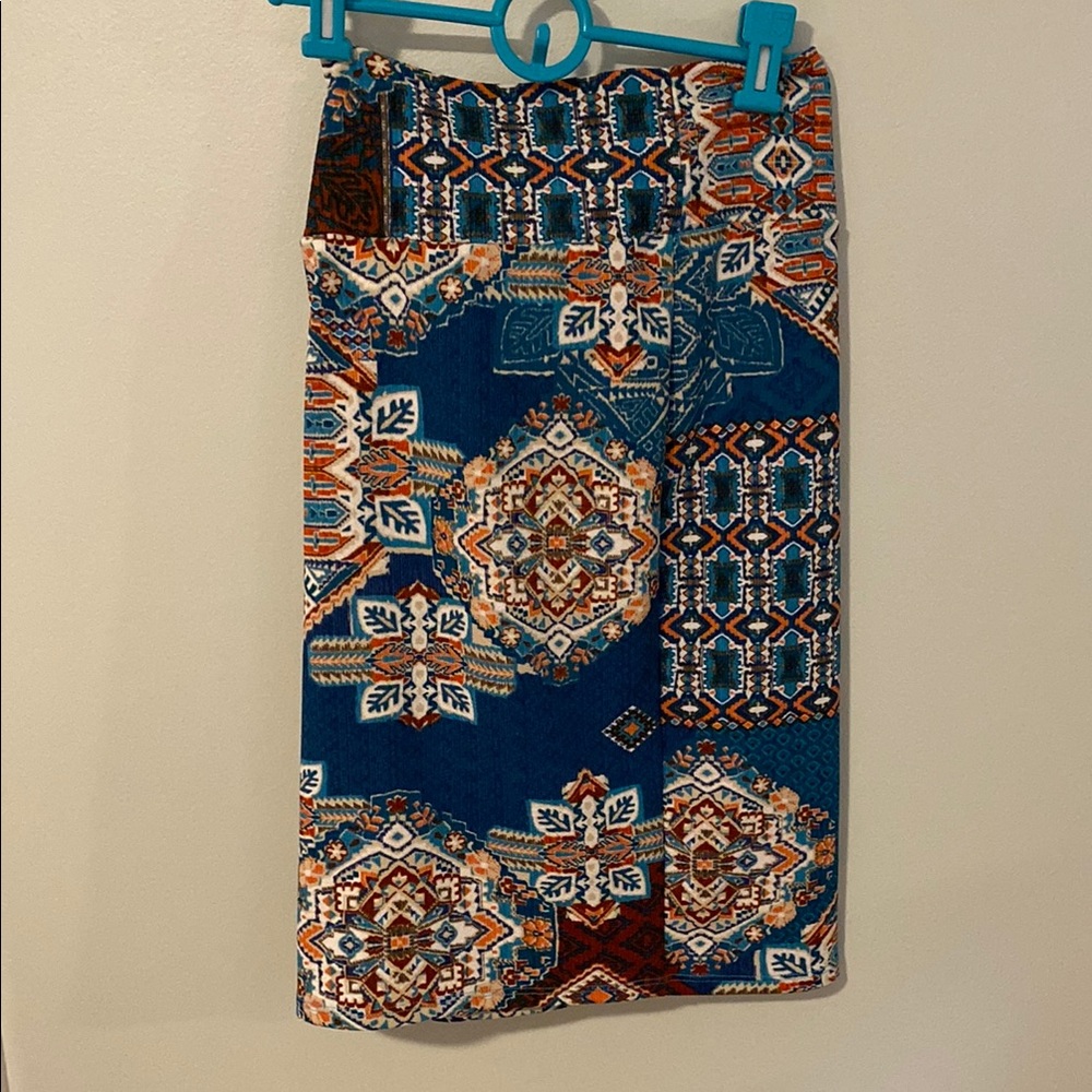 LuLaRoe Geometric Blue and Orange pencil skirt